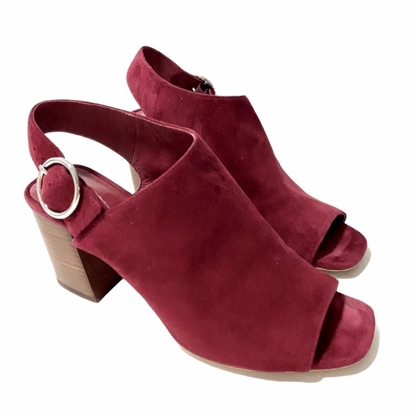 VIA SPIGA Burgundy Suede Slingback Sandals 6.5M Block Chunky Heels Leather - Picture 1 of 14